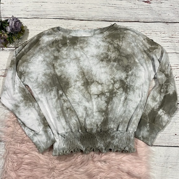 Sundry Tie Dye Green Smocked Crewneck Sweatshirt - Picture 2 of 9